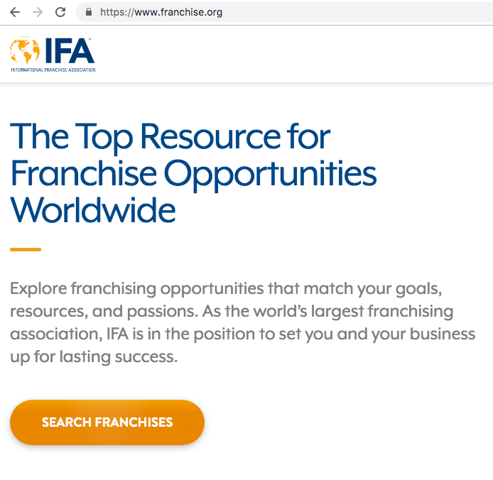 screenshot from IFA website demonstrating focus on franchise sales